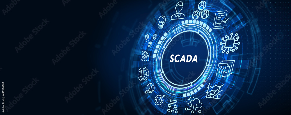 Obraz premium System Supervisory Control And Data Acquisition technology concept. SCADA. 3d illustration