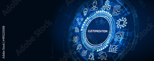 Business, Technology, Internet and network concept.  virtual screen of the future and sees the inscription: Customization. 3d illustration