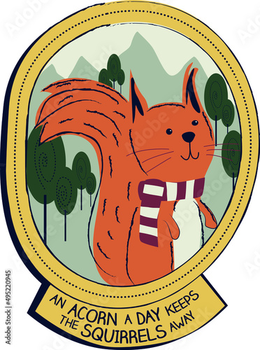 cartoon, squirrel, vector, cute, illustration, animal, character, badge, design, forest, wildlife, graphic, isolated, background, nature, art, wild, icon, happy, funny, print, kid, drawing, zoo, card,