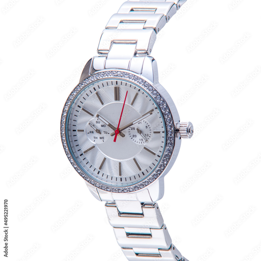 Wrist watch is stainless steel on white background. Wrist watch is stainless steel on white background.