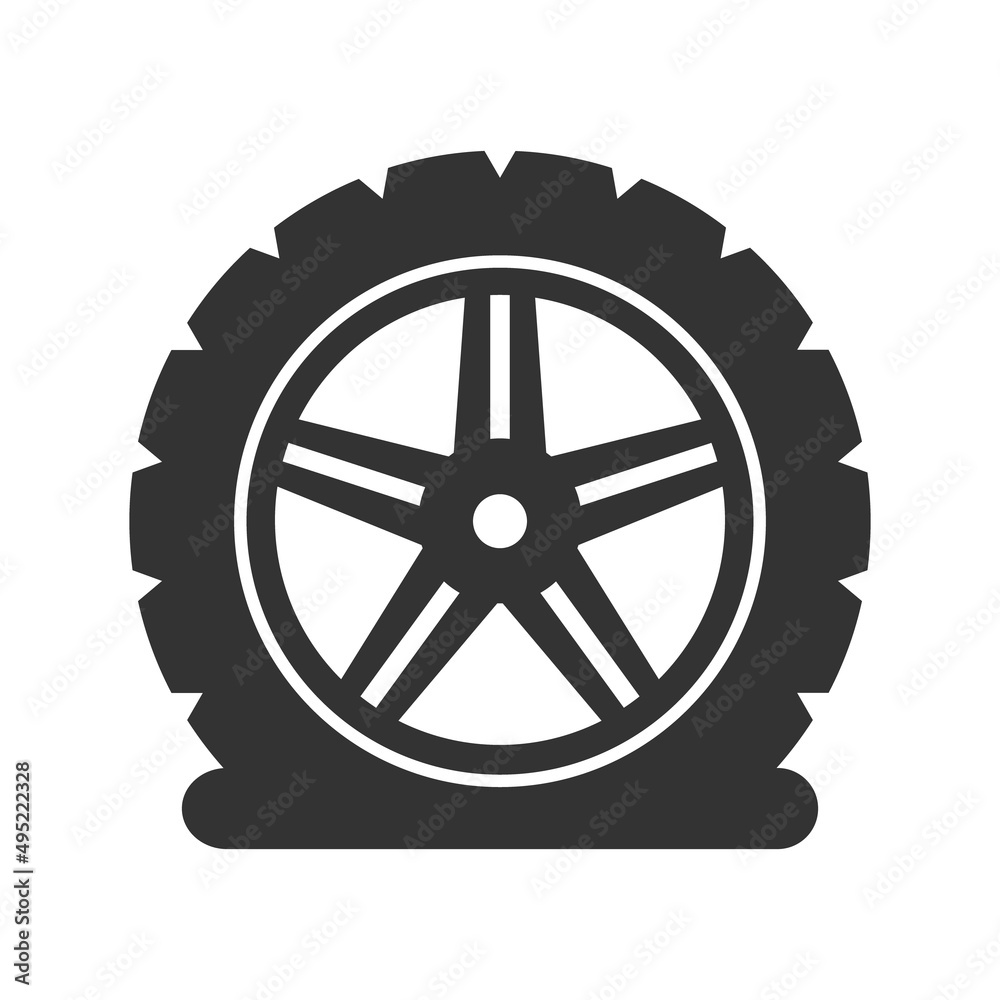 Flat tire icon. Vector illustration of broken tyre symbol. Car wheel