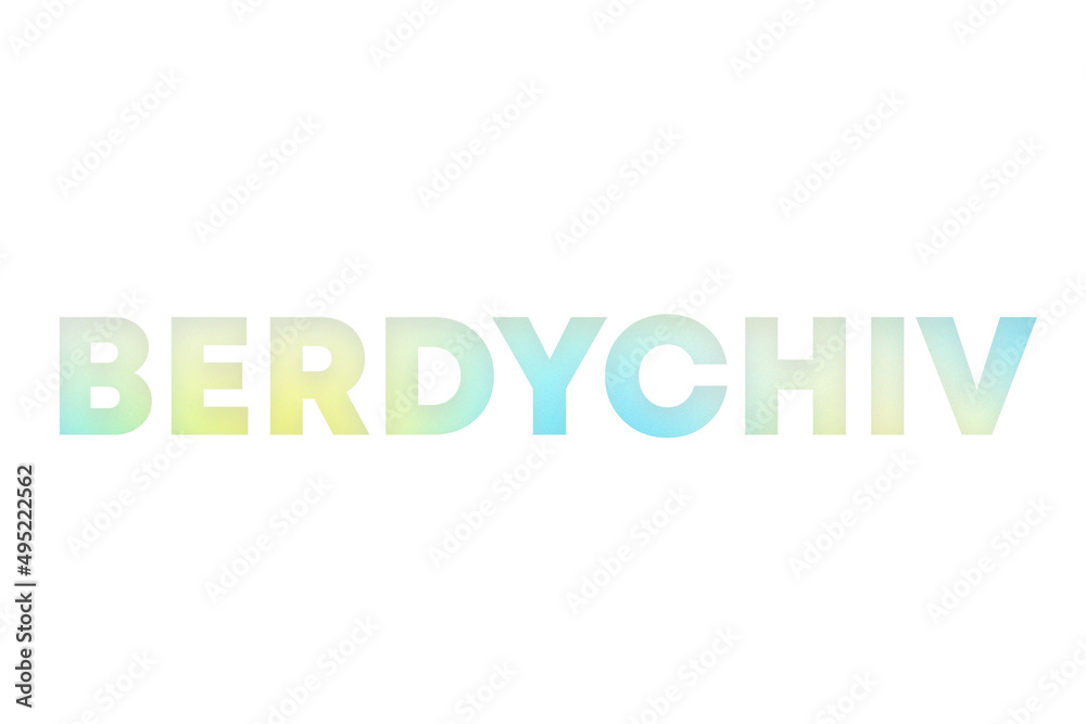 Berdychiv type decorated with blue and yellow blurred gradient. Illustration on white, cut out clipart elements for design decoration, sticker, t-shirt print, banner, apps, web