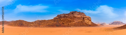 Sands and mountains of Wadi Rum desert in Jordan, beautiful daytime landscape