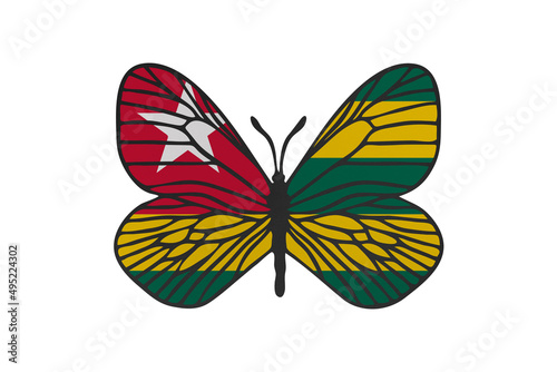 Butterfly wings in color of national flag. Clip art on white background. Togo
