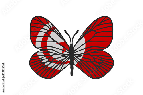 Butterfly wings in color of national flag. Clip art on white background. Tunisia