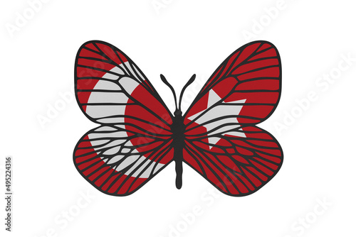 Butterfly wings in color of national flag. Clip art on white background. Turkey