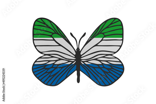 Butterfly wings in color of national flag. Clip art on white background. Sierra Leone