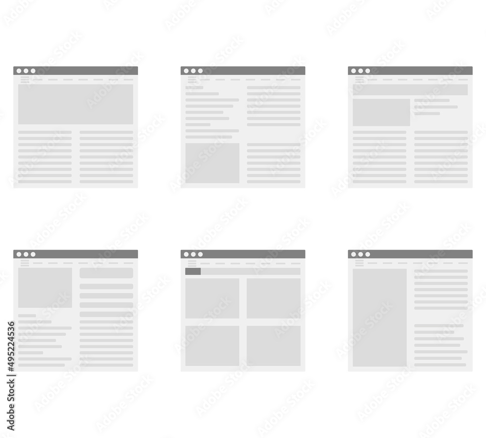 Simple web page ui and ux, flat design window with news