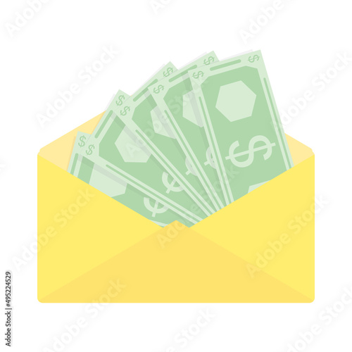 Fan of dollars cash into paper envelope to pay out wage or give bribe