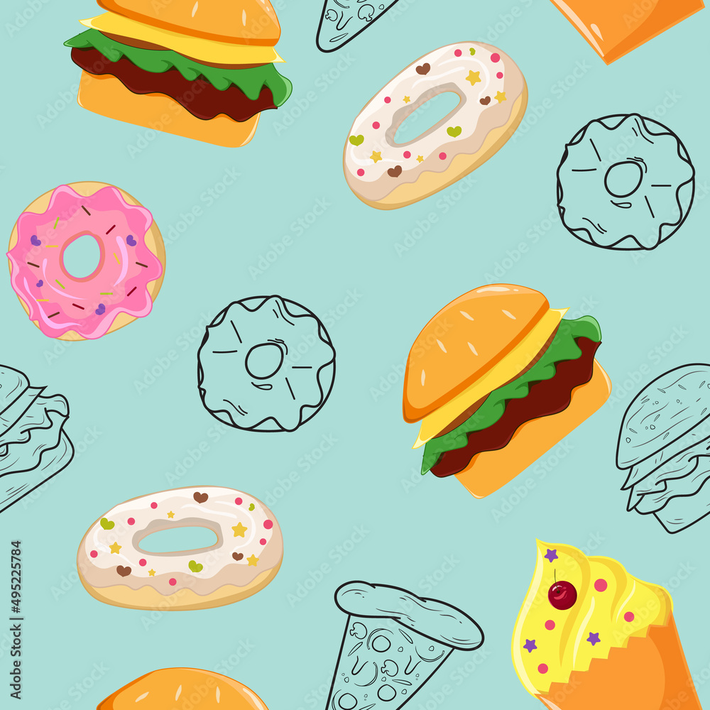 cute junk food bakery cartoon seamless pattern cute junk food bakery cartoon seamless pattern