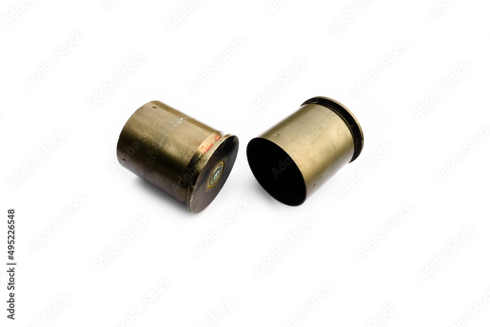 isolated used and old bullet shells on white background. Soft and selective focus.