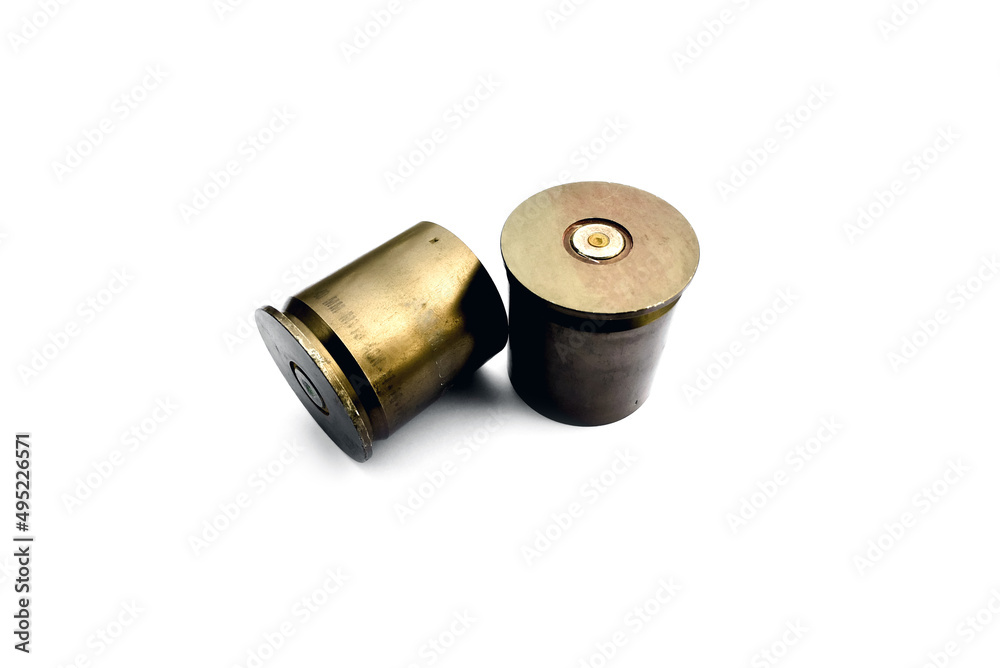 isolated used and old bullet shells on white background. Soft and selective focus. isolated used and old bullet shells on white background. Soft and selective focus.
