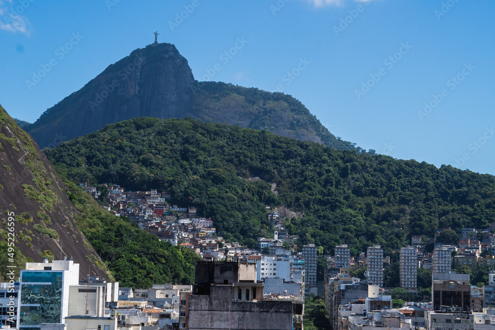 Obraz premium Sunset in Copacabana, Christ the Redeemer, Rio de Janeiro, Brazil