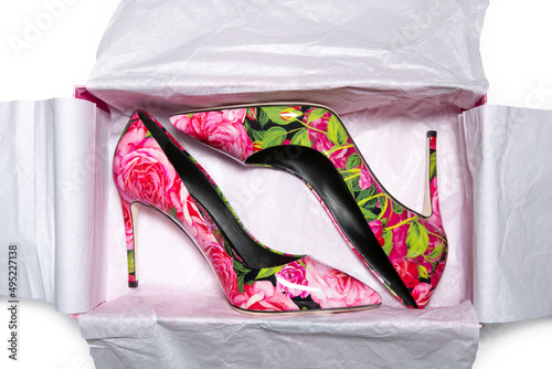 women flower print shoes in open box