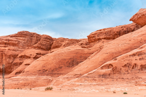 Sands and mountains of Wadi Rum desert in Jordan, beautiful daytime landscape