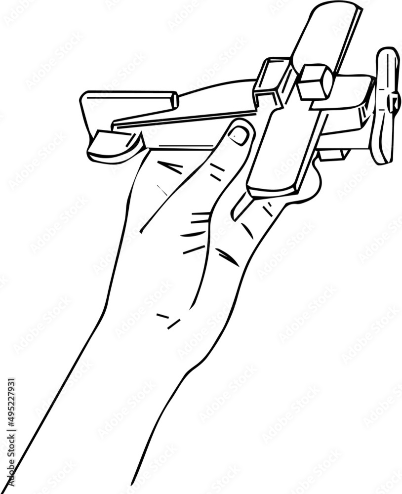 outline sketch drawing vector hand holding wood toy air plane, line art