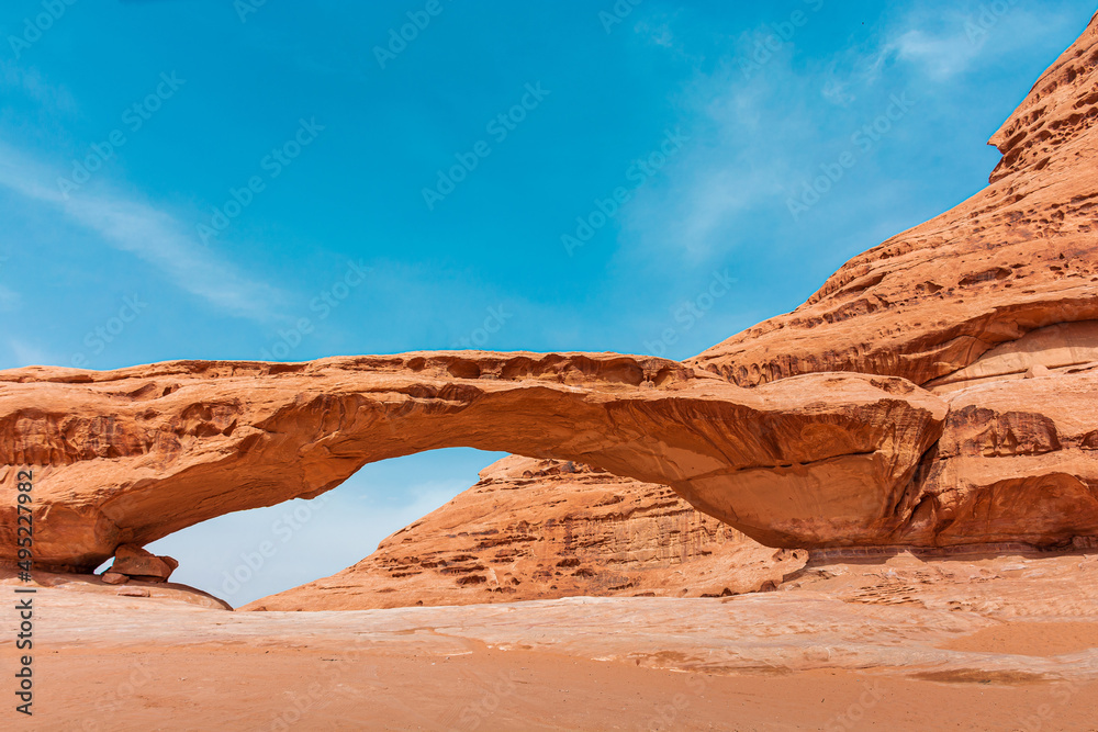 Sands and mountains of Wadi Rum desert in Jordan, beautiful daytime landscape Sands and mountains of Wadi Rum desert in Jordan, beautiful daytime landscape