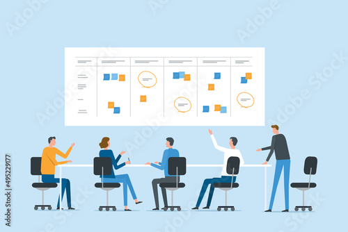 Business people team working meeting for project planning concept. Flat vector illustration cartoon character design concept