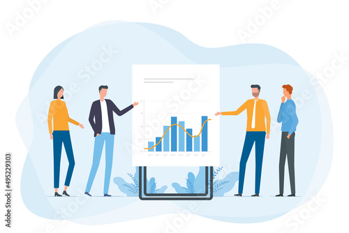 Flat vector business team meeting analytics and planning for business finance investment marketing concept 