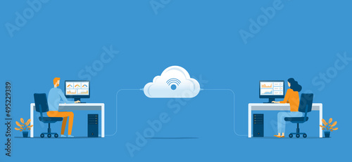 business technology cloud computing storage server service connect concept with administrator and developer team working concept