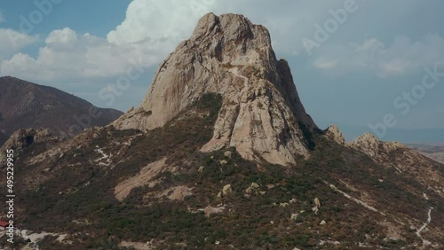 Panoramic drone view of Mexican city Pena de Bernal