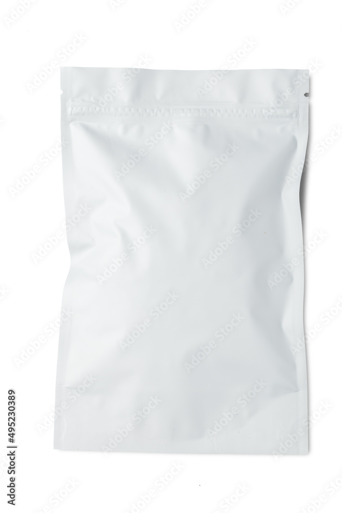 Blank packaging aluminium foil pouch on white background