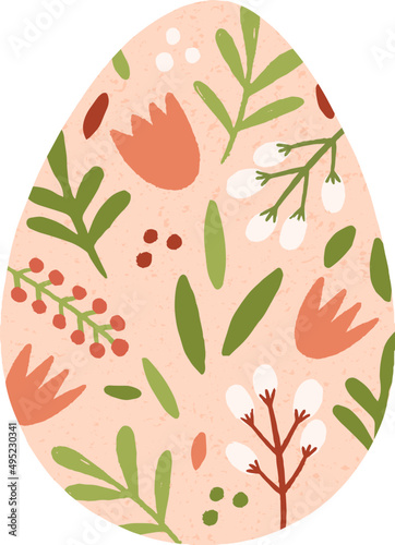Easter Egg with Floral Ornament Cartoon Illustration