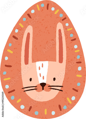 Cute Easter Egg with Painted Rabbit Cartoon Illustration