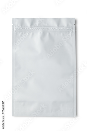 Blank packaging aluminium foil pouch on white background