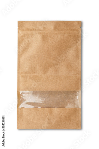 kraft paper doypack pouch with zipper on white background eco-friendly packaging
