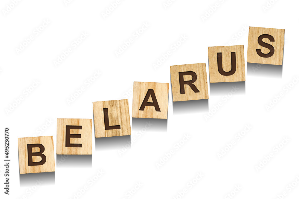 Belarus, word on wooden blocks. Isolated on a white background. Belarus, word on wooden blocks. Isolated on a white background.