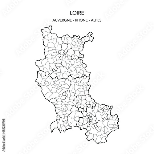 Vector Map of the Geopolitical Subdivisions of the French Department of Loire Including Arrondissements, Cantons and Municipalities as of 2022 - Auvergne Rhône Alpes - France