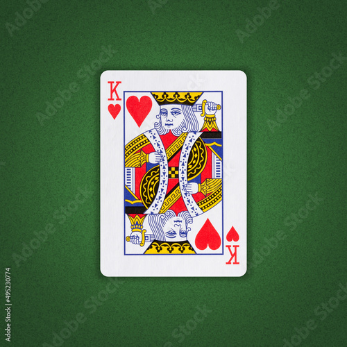 King of Hearts on a green poker background. Gamble. Playing cards.