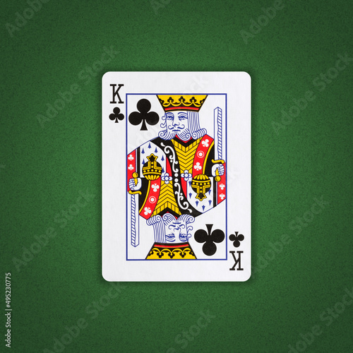 King of Clubs on a green poker background. Gamble. Playing cards.