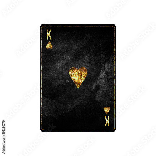 King of Hearts, grunge card isolated on white background. Playing cards. Design element.