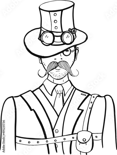 Steampunk Man Hand Drawn Vintage Illustration