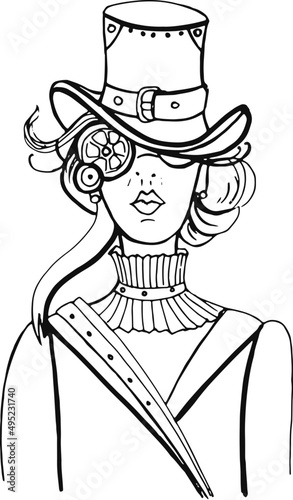 Steampunk Woman Vintage Hand Drawn Illustration