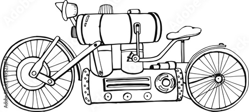Steampunk Vehicle Hand Drawn Vintage Illustration 
