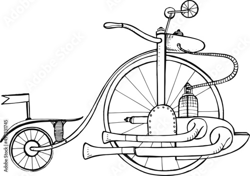 Steampunk Bike Hand Drawn Vintage Illustration