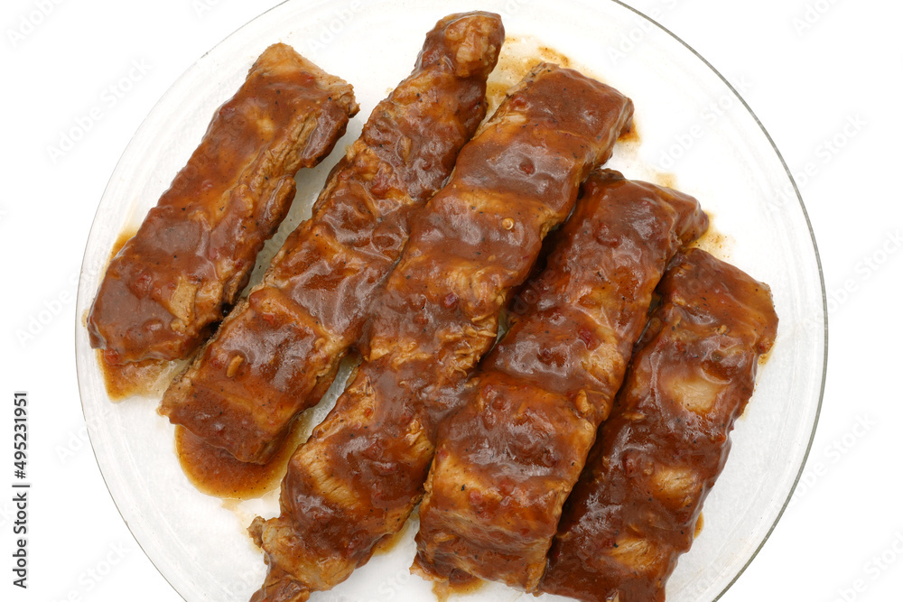 Top View Barbecue Pork Rib Marinade on white background. Top View Barbecue Pork Rib Marinade on white background.