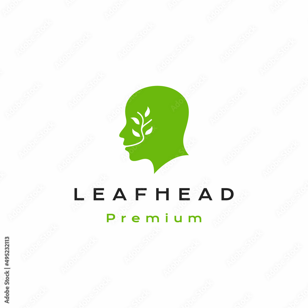 Human head with leaf nature natural air logo design vector icon illustration