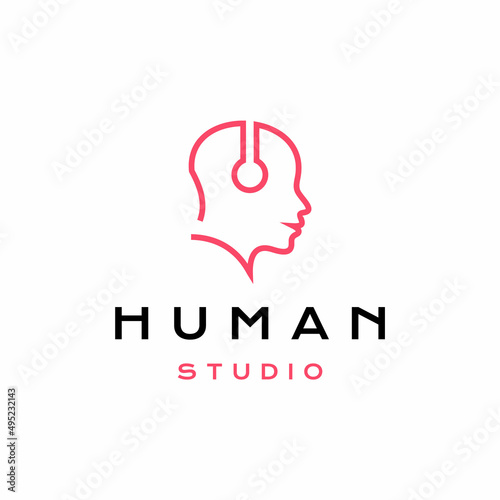 Head Music Logo, people head with headset concept