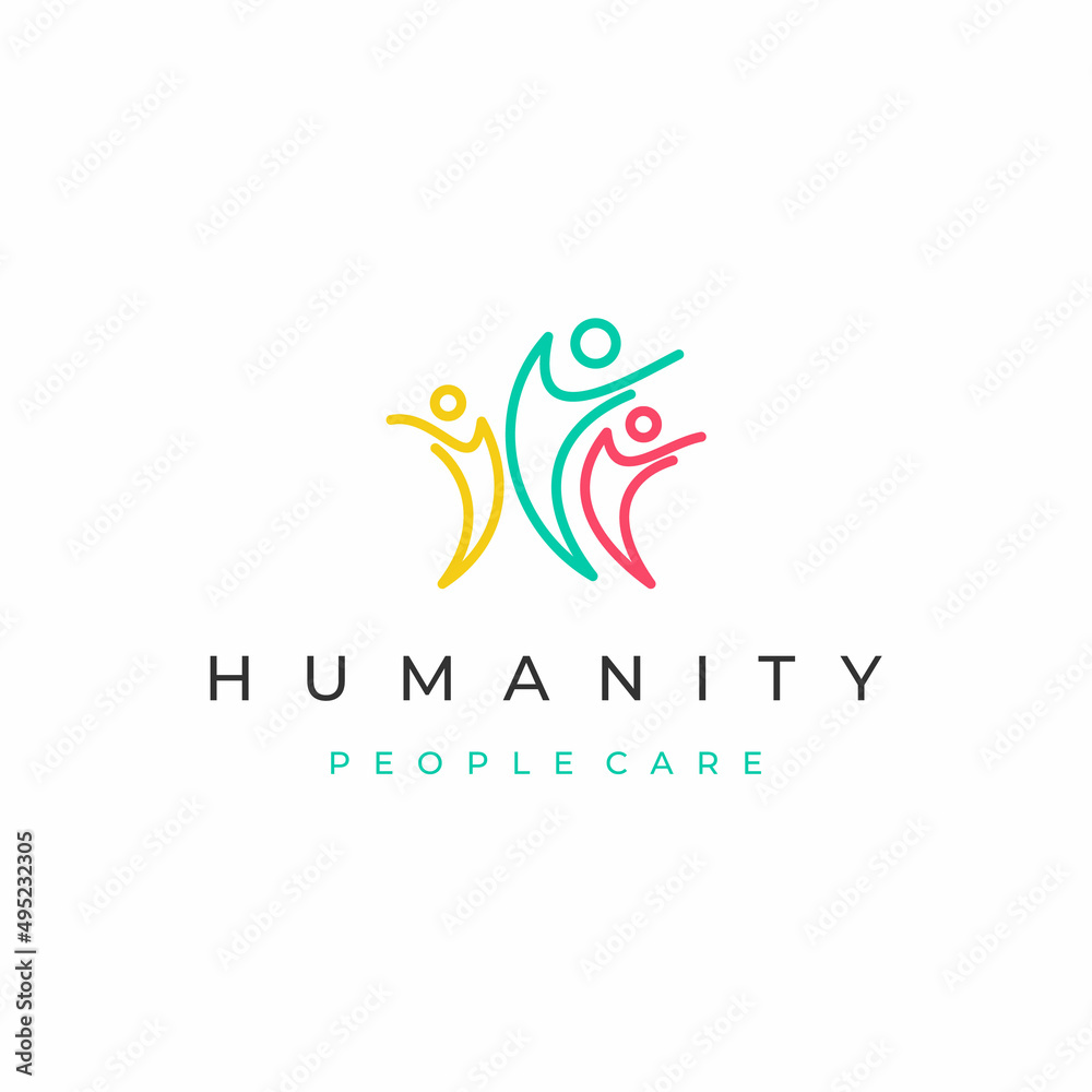 Line art People together human unity logo icon design vector