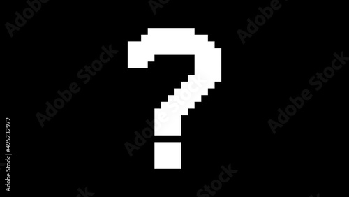pixel question mark symbol on glitch old screen display animation. Retro, colorful video footage, 4K 8 bit game	
