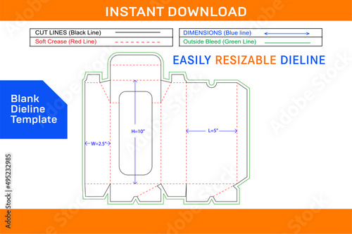 Chamfer box for toy dieline template and 3d box design Blank dieline template