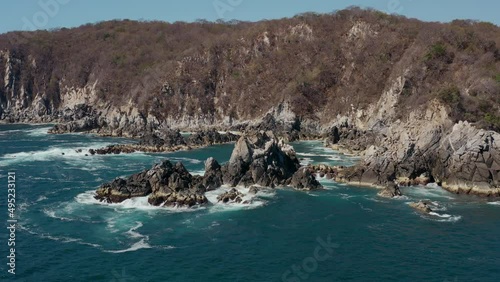 Aerial view of Huatulco National Park in winter time, Pacific Ocean of Mexico