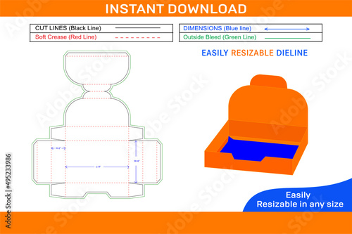 Cardboard counter display box dieline template and 3D box design 1