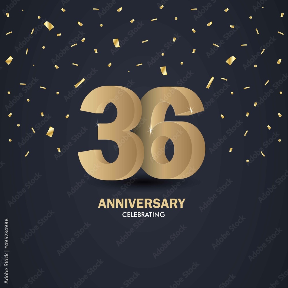 Anniversary 36. gold 3d numbers. Poster template for Celebrating  anniversary event party. Vector illustration - Vector Stock Vector