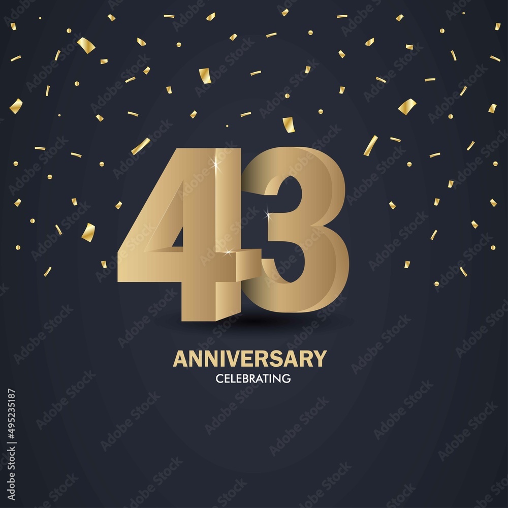 Anniversary 43. gold 3d numbers. Poster template for Celebrating anniversary event party. Vector illustration - Vector Anniversary 43. gold 3d numbers. Poster template for Celebrating anniversary event party. Vector illustration - Vector