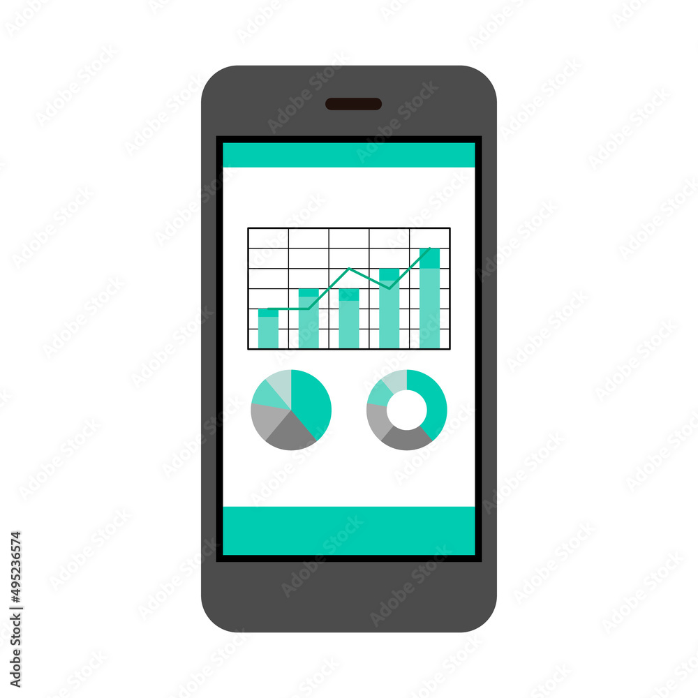 グラフが画面に表示されているスマホのイラスト(白背景・ベクター・切り抜き) グラフが画面に表示されているスマホのイラスト(白背景・ベクター・切り抜き)